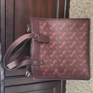 NWT Coach Horse & Carriage Leather Trim Shoulder Tote with removable strap